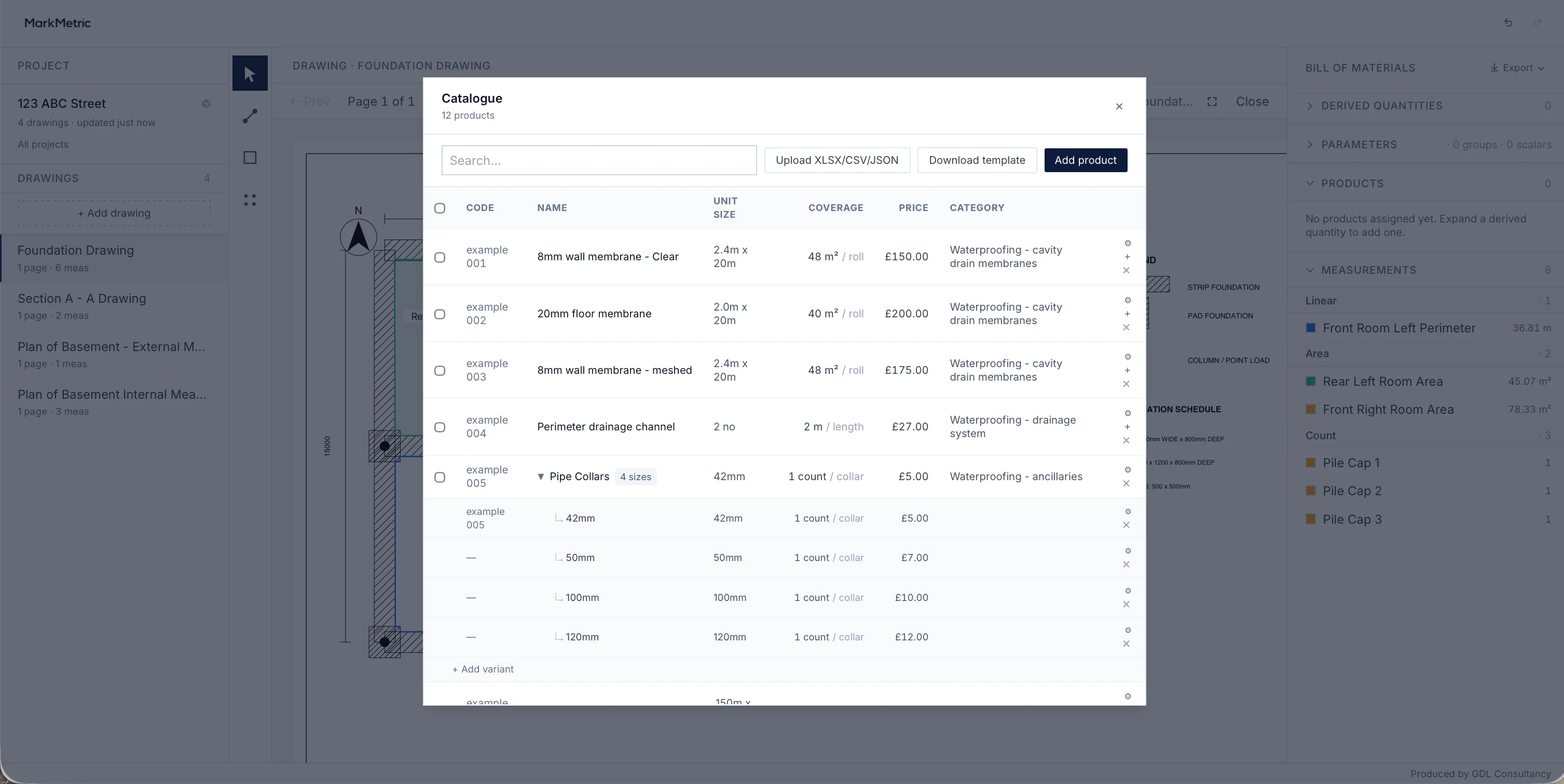 MarkMetric’s supplier-aware price list, with product variants and unit pricing.